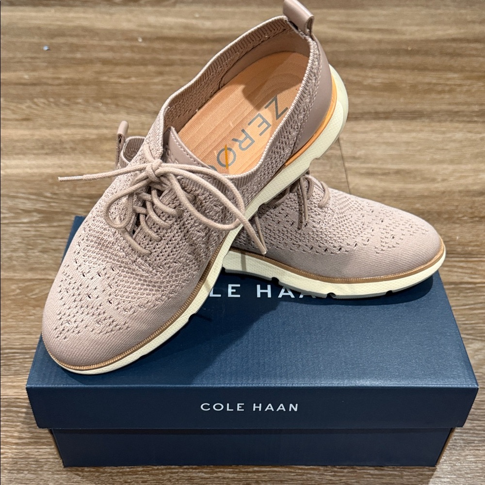 Cole Haan Taupe Knit Lace-Up Sneakers